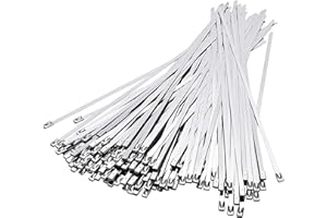 Collier de Serrage Inox 100 Pièces, Deecam 300mm×4,6mm Attache Câblées Acier Inoxydable, Pour Enroulement D'échappement, Câbles Groupés, Entretenir les Clôtures et les Auvents