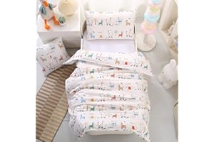 HMtideby Toddler Kids Bedding Set for Girls and Boys, Safari Animal Cot Bed Duvet Cover with Pillowcase, 2 pcs, 120 x 150 cm