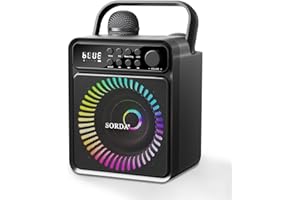 SORDA Portable Bluetooth Karaoke Machine for Adult Kid with Storage & Charging Station, 2 Rechargeable Wireless Microphones, 12H Play, Support EQ/USB/AUX, Voice Change, for Outdoor Indoor Party(Black)