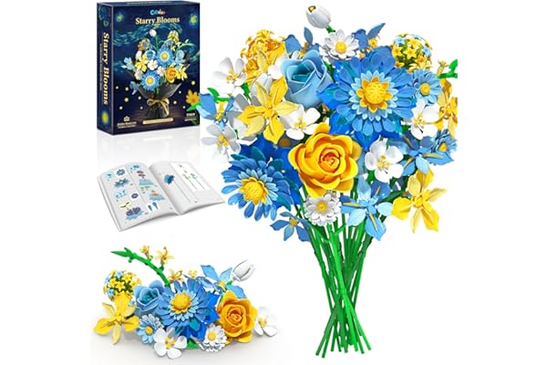 Ensemble de Construction de Bouquet de Fleurs Starry Blooms - Compatible avec Les Fleurs Lego, Arrangement Dahlia et Roses pour Décor de la Chambre et de la Maison