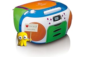 Lenco SCD-971 -Kinderradio - Kassettenradio mit CD - CD-Radio - Kassettenspieler - Stereo-Lautsprecher - Kopfhöreranschluss - Titelspeicher - Mehrfarbig, Bunt