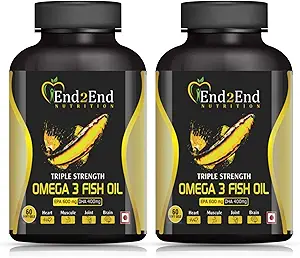 End2End Nutrition Triple Strength Omega 3 Fish Oil 1650Mg with 1000Mg Omega 3 (600Mg EPA & 400Mg DHA)-Pack of 2 (60 Capsules each)