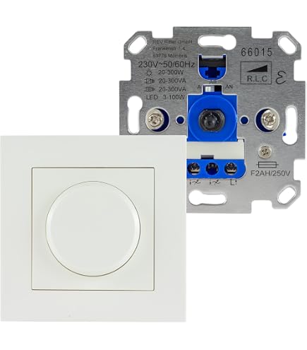 EHMANN Unterputz-Dimmer 4660x0000 – 20–315 W/VA, 230 V, Phasenabschnittend, Inkl. Abdeckung Weiß