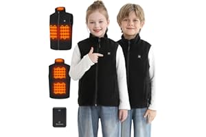 Hecusma Unisex Fleece Heizweste Kinder mit powerbank 12000 mAh 7.4 V, Beheizbare Weste Kinder mit 5 Heizzone, Heizweste Jungen und Mädchen für Winter Outdoor-Oberteil Leichte