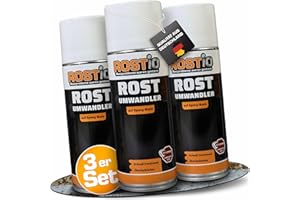 ‎ROSTIO Rostio Rostumwandler Spray 3x 400 ml – Rostkonverter & Korrosionsschutz – farblos – überlackierbar nach ca. 120 Min – Epoxidharz-Basis – temperaturbeständig bis 180 °C