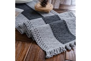 Weldomcor Macrame Table Runner - Woven Rustic Cotton Linen Boho Style with Tassels for Dining Table, Wedding, Baby Shower, Farmhouse Decor (Grey, 30x180cm)