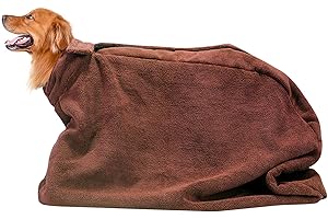 Morezi Dog Bathrobe Towel, Dry Fast Dog Bag, Microfibre Fast Drying Super Absorbent Pet Dog Cat Bath Robe Towel - Brown - Small
