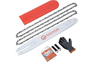 Savior Lot de 2 Chaînes de tronçonneuse avec Protège-guide et Guide de 35 cm - 3/8"LP 50 Maillons 1,1 mm - Compatible avec Stihl MS170 MS171 MS180