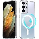 Ehr. Samsung Galaxy S21 Ultra Uyumlu Kamera Korumalı Magsafe Wireless Şarj &Ouml;zellikli Sert Sararmaz Kristal Şeffaf Kılıf (Şeff
