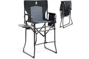EVER ADVANCED Bärbar 78 cm sitthöjd hög camping regissörsstol | Fällbar stol hög vikbar barstol med sidobord för makeupartist