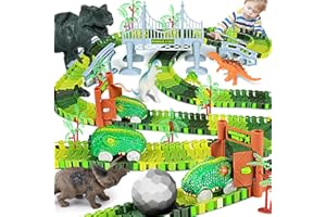 JVSHAZUP Dinosaur Toys for 3 4 5 6 7+ Year Old Boys Girls,208 PCS Dinosaurs Race Track Flexible Track Set Create A Dinosaur Games World Road Gifts for 3 4 5 Year Old Boys Birthday (208)
