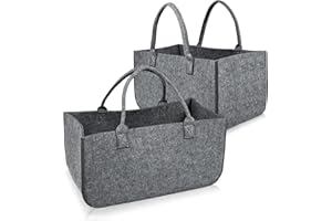 YUENFONG Borse di feltro Borsa shopper, 2 pezzi sacchetti in feltro shopper cesto di feltro, cestino pieghevole e portatile in feltro, con manici, per legna da ardere, giornali(Grigio)