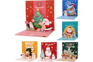 HOWAF 6 rozkładanych kartek świątecznych z kopertami, 3D kartki świąteczne, kartki świąteczne, Święty Mikołaj, renifer, bałwany, kartki z życzeniami, prezenty świąteczne dla dzieci, przyjaciół