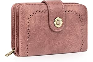 TEUEN Purses for Women Leather, Medium Wallet RFID Blocking Bifold Compact Womens Wallet with Wrist Strap and Zipper Coin Pocket Girls Purse with Multiple Card Slots, Gift Box