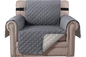 BellaHills Reversible Chair Covers Water Repellent Sofa Cover 1 Seater Sofa Slipcover from Pets Sofa Covers for Cats Checked Pattern Thick Quilted with Elastic Strap (Chair, Grey/Beige)
