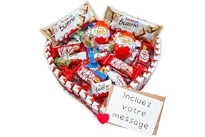 Kinder Coeur en Chocolat + 125 Chocolats - Cadeau pour la Saint Valentin - Coeur en Chocolat 30 cm. Kinder Bueno - Kinder Joy - Kit Kat [IAMI]