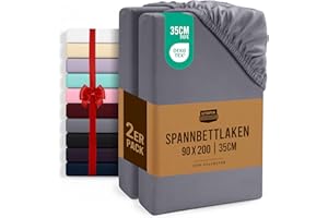 ‎UTOPIA BEDDING Utopia Bedding - 2er Set Spannbettlaken 90x200cm - Grau - Gebürstete Mikrofaser Spannbetttuch - 35 cm Tiefe Tasche