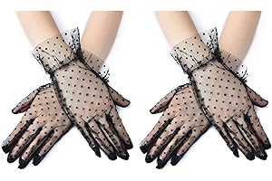 COSFAN 2 Pares de Guantes de encaje de lunares,Guantes de fiesta de té para mujeres,Elegante guante corto de boda,Guantes de Halloween,Guantes UV de verano de cortesía