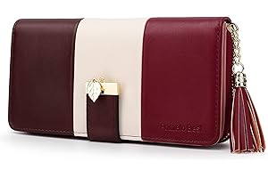 Pomelo Best damski portfel skórzany portfel portfel na karty 12 kart, klasyczny, Paski, bordowa czerwień, L, Klasyczny