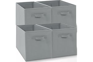 Amazing Tour 4 PCS Cube Storage Boxes 33x38x33 Foldable Fabric with Handles Collapsible for Home Office Nursery Organiser - Clothes Basket Containers, Gray