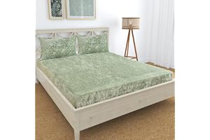 EVERLUSH Elastic Fitted Warm Flannel Bedsheet King Size Warm Emboss Velvet Bedsheet for Winter Double Bed 2 Pillow Covers, Size - 72 x 78 Inches (Sage Green)
