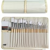 Set of 24 Paint Brushes with Wooden Handle with Canvas Case, Professional for Oil, Acrylic and Watercolor Painting