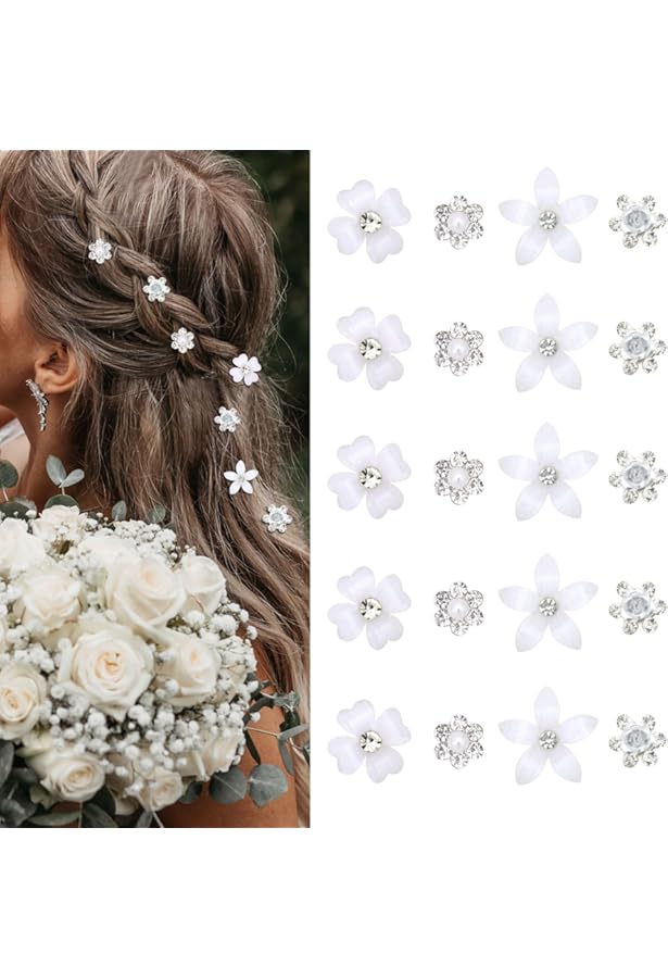 10 Épingles à Cheveux Spirale Strass Fleur Blanc - Accessoire Mariée, Demoiselle D'Honneur, Cérémonie