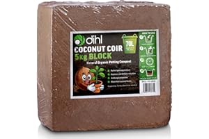 Dihl 5KG Organic Coconut Coco Coir Fibre Compost Block Bricks, Expands to 70 Litres, 100% Natural Compressed Peat-Free Garden Growing Medium, Seedling Potting Bedding Soil, pH Balanced