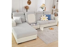 LIVEGO Universal Sofa Cover, Wear-Resistant Couch Cushion Slipcovers Replacement, High Elastic Anti-Slip L Shape Sofa Covers, Chaise Slipcover Furniture Protector(Weave Light grey,M Back Cover)