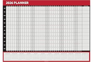 EVELAY Calendario da parete 2026, formato A1 (84 cm x 59 cm), visualizzazione annuale completa, per casa, ufficio, lavoro, corsa, tutto l'anno (rosso)