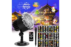 QXMCOV Proiettore Luci Natale, Proiettore Luci Natale Esterno 12 Diapositive Modelli con Telecomando e Timer, Impermeabile IP65 Proiettore Natale Esterno & Interno per Natale Giardino