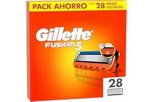 Gillette Fusion5 Pack de 28 Recambios Para Maquinillas De Afeitar, Cuchillas De Afeitar Con 5 Hojas, Banda De Gel Lubricante y Recortadora De Precisión