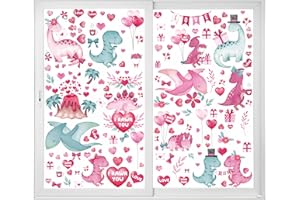 VAWCORNIC 12 Sheets Big Size Valentines Day Window Clings Valentine's Day Decor Valentine Dinosaur Decorations Valentines Decorations Dino Window Sticker Valentines Day Gifts Window Decals Window Stickers