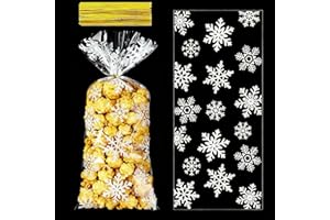 ZHOUHON 100 świątecznych torebek na słodycze z celofanem, woreczki na ciasteczka Goody z 120 krawatami, do napełniania (Boże Narodzenie – 3)