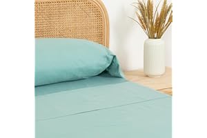 TRAMAS+ Juego de Sábanas 100% Algodón 4 Piezas Sabana Bajera Ajustable – Encimera – 2 Fundas de Almohada (Cama 135, Verde Tiffany)
