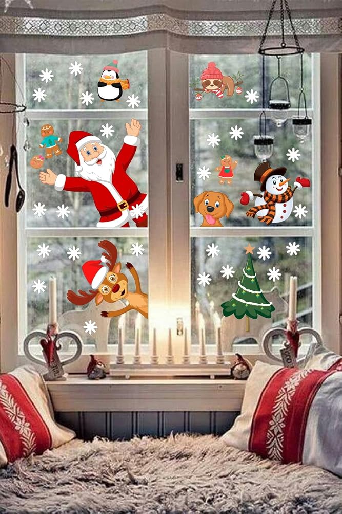 Yılbaşı Sticker Noel Baba Yılbaşı Ağacı Penguen Ve Kar Taneleri Temalı