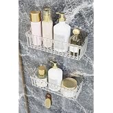 ATA HOME Banyor Yapışkanlı Banyo Rafı, 2'li Banyo D&uuml;zenleyici Organizer Banyo Duş Rafı Şampuanlık, Plstik