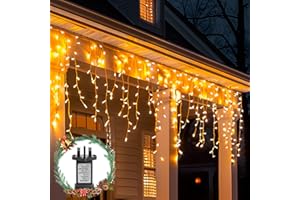 Aigostar Icicle Outdoor Christmas Lights, 5M 100 LED, IP44 Waterproof, 8 Modes with Timer & Memory, Warm White for House Roof, Gutter, Garden, Window Decor