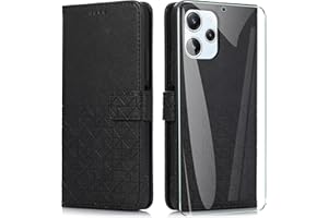 MOONESS Funda Xiaomi Redmi 12 4G con Protector Pantalla Cristal Templado,Funda Libro Magnético Carcasa para Xiaomi Redmi 12 4G 6.79" - Negro