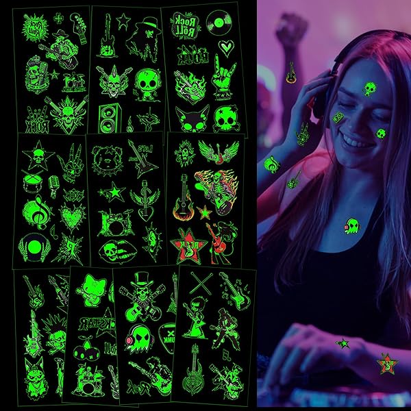 Tatsy Temporäre Rock'n'Roll Tattoos – 14-teiliges Set Für Partys & Verkleidungen