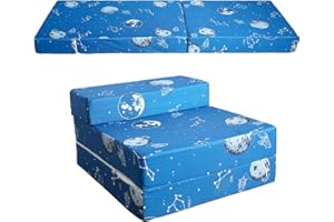 BYBYME Fold Out Guest Chair Z Bed Futon Sofa Comfortable Supreme Quality Foam for Adult and Kids Lounger Mattress (Space adventure)