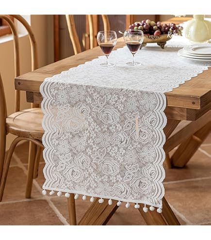 mookaitedecor Runner da tavola in pizzo bianco, moderno