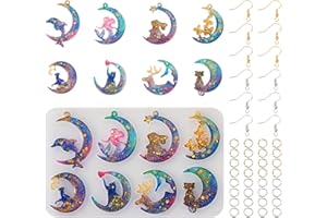 PH PANDAHALL PandaHall 1 molde de resina con colgante de luna de animales con moldes de silicona con ganchos para aretes, anillos de salto para fundición epoxi, manualidades, fabricación de joyas