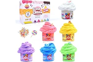 ToysButty Schleim Fluffy selber Machen Kinder Set, 6 Farben Schleim Set, Eiscreme knete mit Kuchenanhängern, matschiges Spielzeug, Bastelbedarf, Slime Kit für Mädchen, Jungen