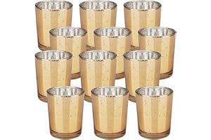 Euleryoo Juego de 12 portavelas de Cristal Dorado, diseño de Estrellas moteadas, Redondas, de Cristal, decoración para Bodas, Fiestas, Navidad, decoración de Mesa, salón, Regalo