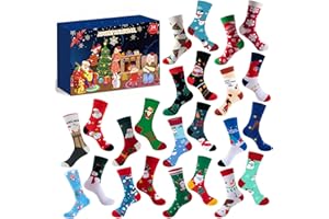 PERECHGES Calendrier de l'Avent Chaussettes, Calendrier de l'Avent Femme Homme 2025 avec 24 Chaussette de Noel Chaudes Douces 24 Jours Compte à rebours de Noël pour Adultes Adolescents Cadeaux de Noël