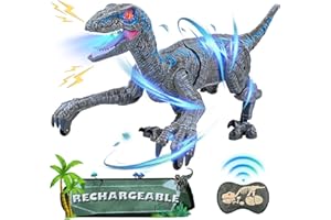 Kizmyee Zdalnie sterowana zabawka dinozaura dla dzieci – 2,4 GHz, realistyczna zabawka dinozaura ze światłem, chodzenie, ryk, ładowalna elektryczna dinozaur, prezent dla chłopców i dziewczynek od 3