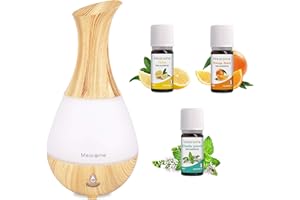 PLASTIMEA Coffret Cadeau Diffuseur Brumisateur + 3 x 10 ML Huiles Essentielles Bio distillées en France Citron, Menthe Poivrée, Orange Douce + Guide d'Aromathérapie - HEBBD - HECT - Mearome