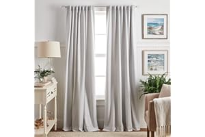 Martha Stewart Ticking Stripe Blackout Lining Rod Pocket/Back Tab Window Curtain Panel Pair, 84", White/Grey