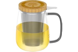 amapodo verre à thé avec couvercle et passoire - verre à thé grand 700ml - Jumbo tasse - XXL set de tasses en verre avec Anse Noir - sans plastique